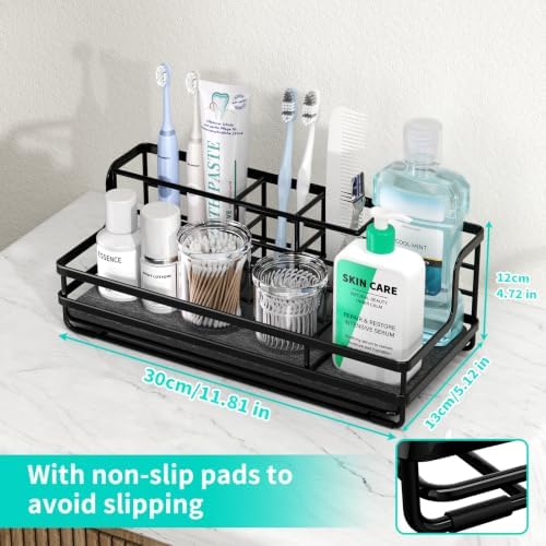 HapiRm Toothbrush Holders for Bathroom - 5 Partitions Bathroom Counter Organizer with Instant Drying Stone, Stainless St