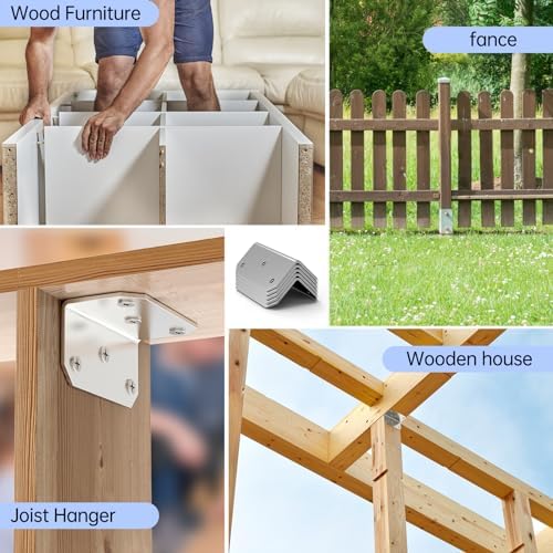 Yuleimy L Brackets for Wood, 2x4 Inch Galvanized Corner Braces, 4 PCS