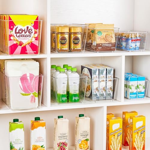 YIHONG Clear Plastic Storage Bins, 16 Pack Pantry Organizer Bins with Handle for Kitchen, Freezer,Cabinet,Closet Organiz