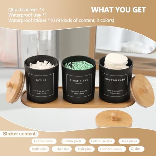 3 Pack Qtip Holder - Bathroom Organizers and Storage, Cotton Round Pad Dispenser Floss Pick Holder with Tray, Glass Apot