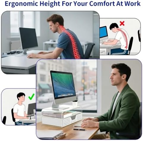 OPNICE Desk Organizer and Accessories, 2-Tier Computer Monitor Stand Riser with Drawer and 2 Pen Holders, Laptop Stand, 
