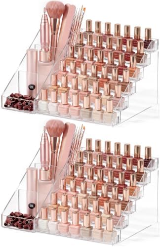 HBlife 6 Tier Nail Polish Organizer with Nail Supplies Organizer, Quick Assembly Clear Acrylic Nail Polish Holder Displa