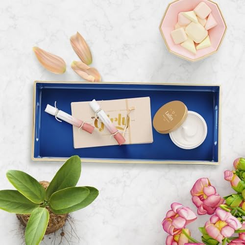 Blue Bathroom Vanity Tray for Countertop, Small Plastic Toilet Tank Versatile Storage & Organization Tray for Makeup, Pe