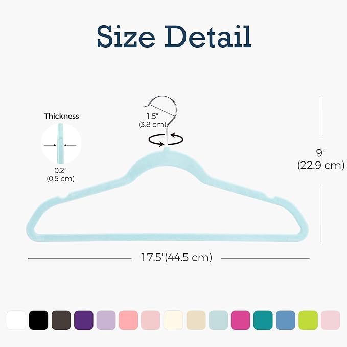 HOUSE DAY Sky Blue Velvet Hangers 60 Pack, Non Slip Clothes Felt Hanger Heavy Duty for Coat, Premium Slim Space Saving Suit Hangers for Closet Organizer, 360° Rotating Silver Hook
