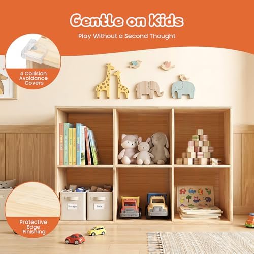 6-Cube Solid Wood Bookshelf, 3-Tier Storage Organizer Semi-Open Floor Display Shelf Closet Cabinet for Home Office Libra