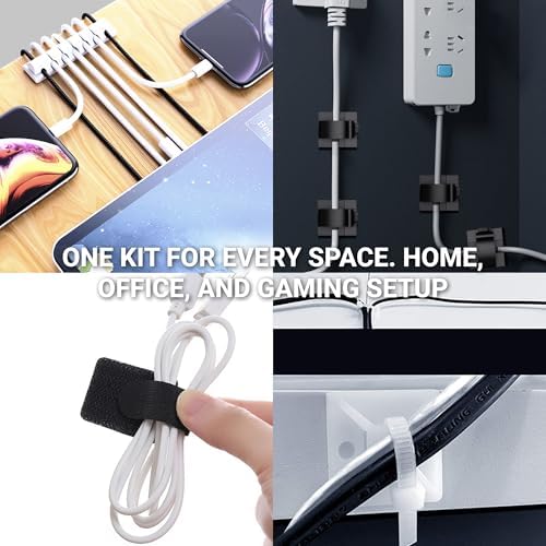 Hexcal 288-Piece Cable Management Kit - All-in-One Desk Organizer Set with Cable Sleeves, Silicone Clips, and Adhesive T