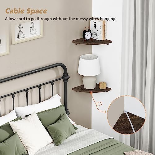 Forbena Floating Corner Shelves for Wall Set of 4, Small Corner Bookshelf for Bedroom Books, Round Wooden Corner Shelf W