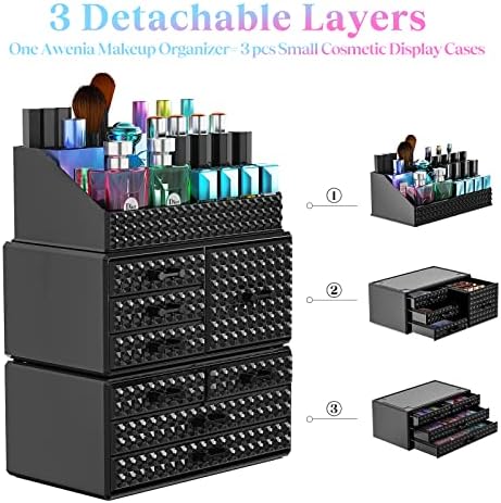 3 Pack Makeup Organizer Stackable[Upgraded], Acrylic Cosmetics Storage Cases with 8 Drawers Perfume Organizers For Brush