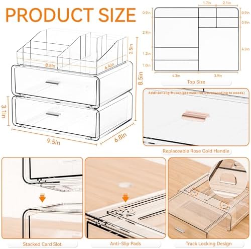 Yieach 3 Tier Clear Acrylic Makeup Organizers with Drawers,Tiered Countertop Make up Storage Organizer for Dresser Top a
