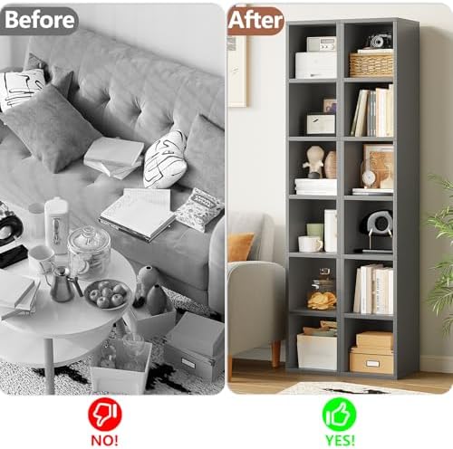 6-Tier Tall Narrow Bookshelf,Slim Bookcase with Open Cubes