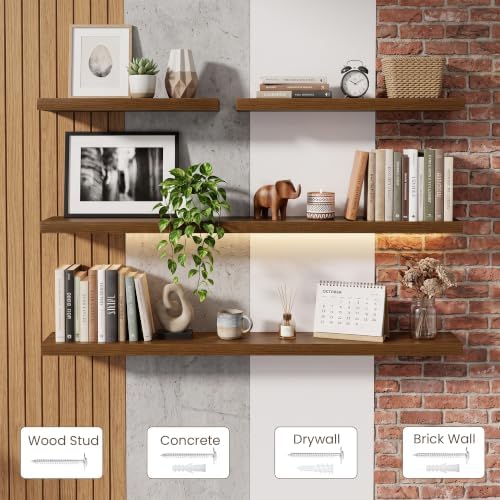 72 Inch Floating Shelves for Wall 2 Pack, Wood Wall Bathroom Shelves
