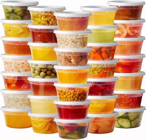 Pantry Value 12 oz Plastic Food Storage Deli Containers with Lids [48 Sets]