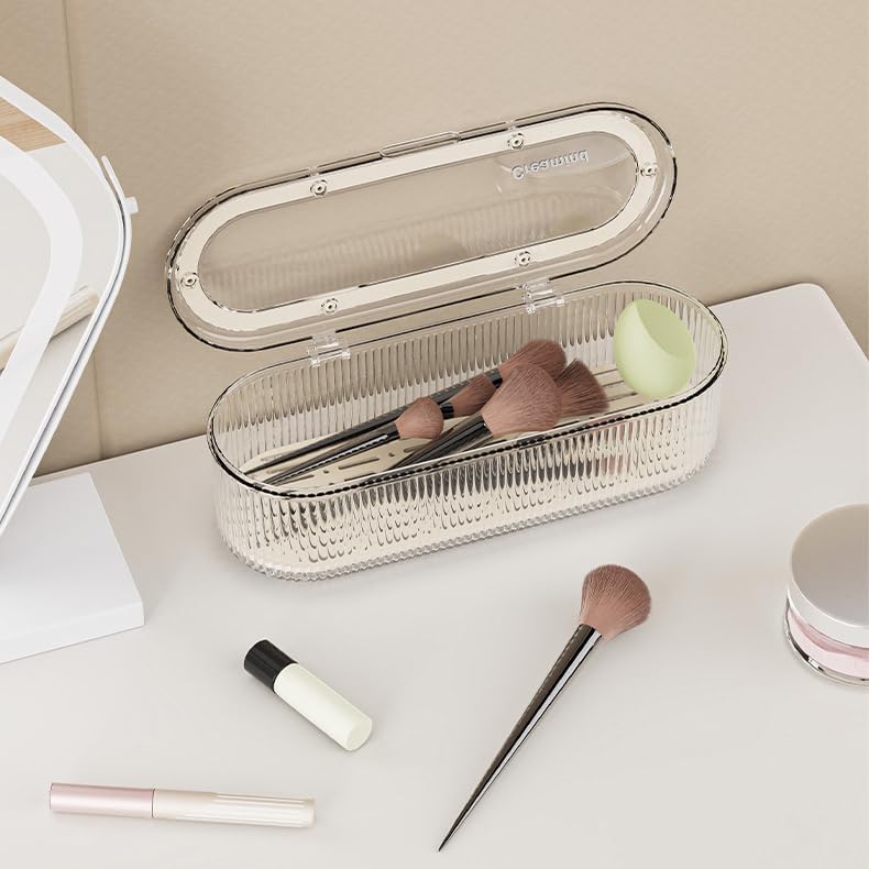 Makeup Brush Holder Organizer, Clear Acrylic Makeup Sponges Organizer, Cosmetic Storage Case with Lid, Display Case for 