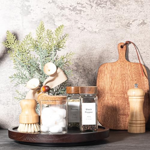 Wood Lazy Susan Organizer Kitchen Turntable for Cabinet Farmhouse Bathroom Decor Round Decorative Tray for Vanity, Count