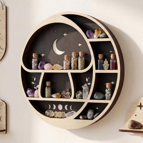 Wall Shelves for Bedroom, Mushroom Moon Shelf LED Light, Whimsical Decor