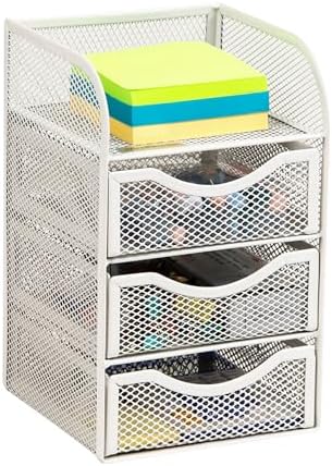 Mind Reader Desktop Accessory Storage, Paper Binder Clip Basket, Workspace, Office, Metal Mesh, 4.75"L x 5"W x 8"H, White