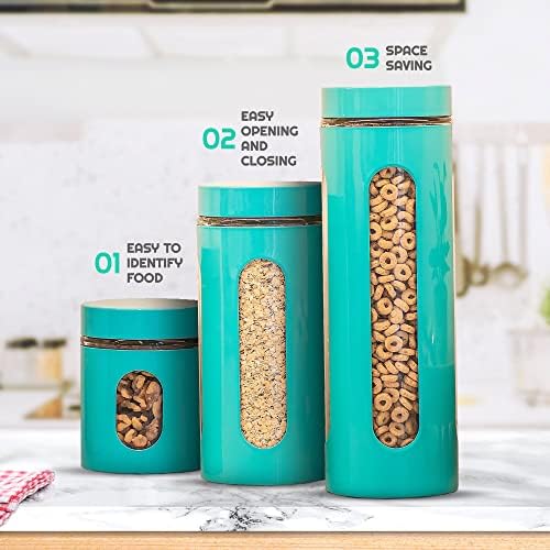 Venoly Stainless Steel Food Storage Canisters For Kitchen | 4 Piece Set of Airtight Kitchen Canisters | BPA-Free and Foo