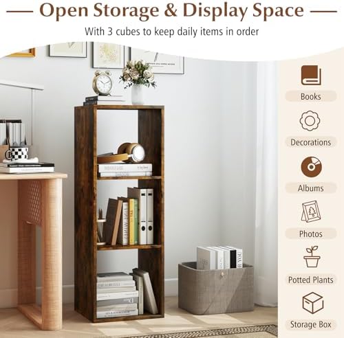 Tangkula 3-Cube Bookcase, 4-Tier Bookshelf with Open Compartments, Freestanding Cube Storage Organizer with Anti-Topplin