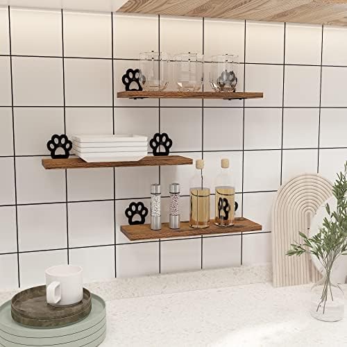 Lavezee Paw Prints Wall Decor Floating Shelves Set of 3, Cute Rustic Wooden Shelf Decorative Living Room, Bedroom, Bathr
