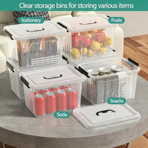 Clear Storage Latch Bin 12 Quart, Plastic Organizing Box, 6-Pack