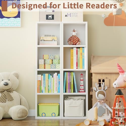 4-Tier Tall Narrow Bookcase,Open Cube Wooden Corner Bookshelf