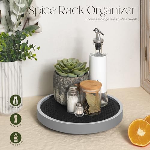 EOSAHR Non-Skid Wooden Lazy Susan Tray, Rotating Tray for Bathroom, Gray
