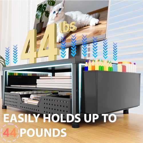 OPNICE Desk Organizers and Accessories, Computer Monitor Stand Riser with Drawer and 2 Pen Holders, Printer & Laptop Sta