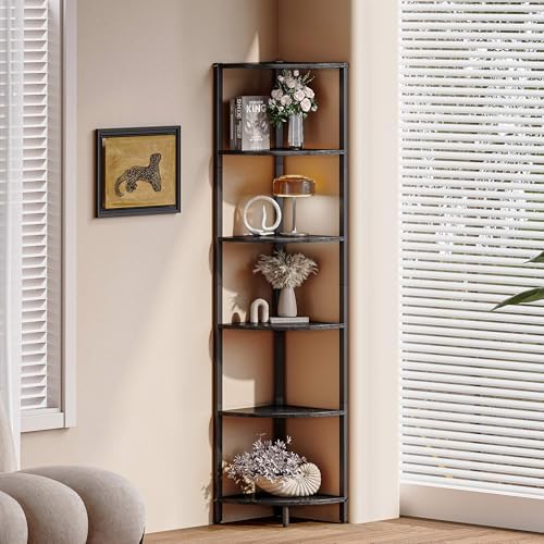 6 Tier Corner Shelf, Tall Corner Shelves Stand Ladder Shelf Bookshelf