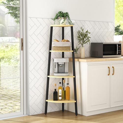 Corner Shelf, 4 Tier Ladder Corner Bookshelf, Natural Oak