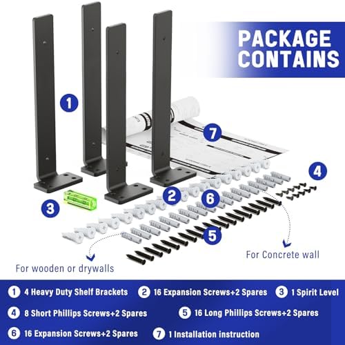Goovilla Shelf Bracket, Floating Shelf Brackets 12 inch Long, 4 Pack, Black