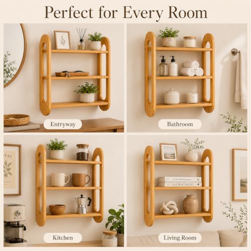 3 Tier Wall Shelf, Solid North American White Oak Floating Wall Shelf