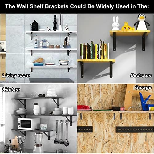 Shelf Brackets 6 x 4 Inch, for 5 8 10 12 16 20 Inch Heavy Duty Brackets 8 Pack, Black Powder-Coated Small Shelf Brackets