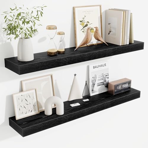 Fun Memories Floating Shelves for Room Wall, 36 Inch Long Shelf Set of 2， Hanging Wood Shelves for Storage & Display, Bl