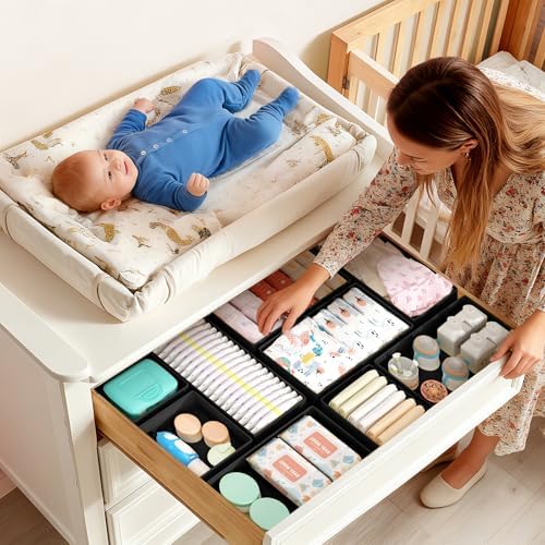 DIMJ Drawer Organizers Clothes, Set of 16 Dresser Organizer Bins, Fabric Closet Organizers and Storage, Shallow Drawer D