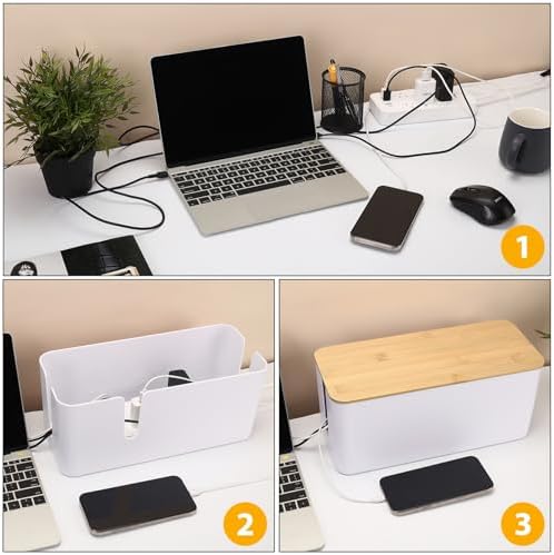ZhiYo 2 Pack Cable Management Box, Large & XL, Power Strip Organizer, Black