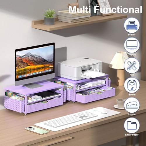 Spacrea Computer Monitor Stand with Drawer and 2 Pen Holders, Purple