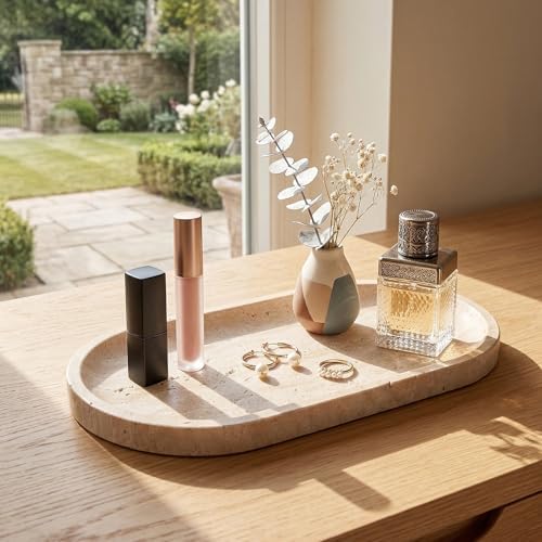 Natural Italian Travertine Tray Oval Decorative Marble Vanity Tray