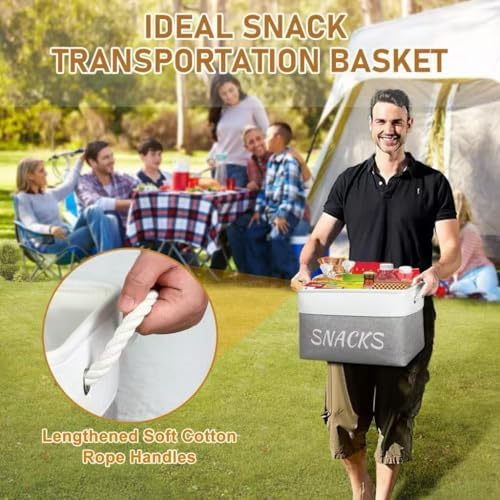 Snack Organizer for Pantry, Decorative Snack Basket with 10pcs Chip Clips, Snack Organizer for Desktop, Collapsible Shel