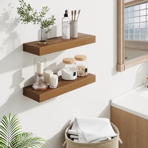 Fun Memories Floating Shelves Bathroom for Wall Mounted Shelves, 20 Inch Wood Shelf Set of 2, Home Storage & Display Dec