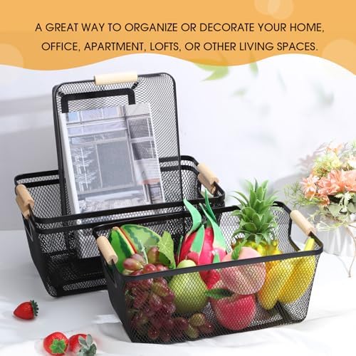 Ziliny 4 Pcs Mesh Wire Baskets for Organizing, Large, Black
