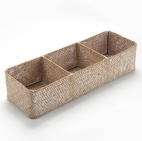 Whitewash Seagrass Toilet Paper Basket 3 Sections 16.5 x 5.5 x 3.5inch