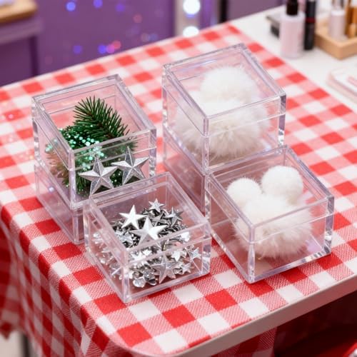 Small Clear Box Acrylic Boxes with Lids Plastic Square Cube 12 Pieces Small Storage Containers for Candy Pill and Tiny J