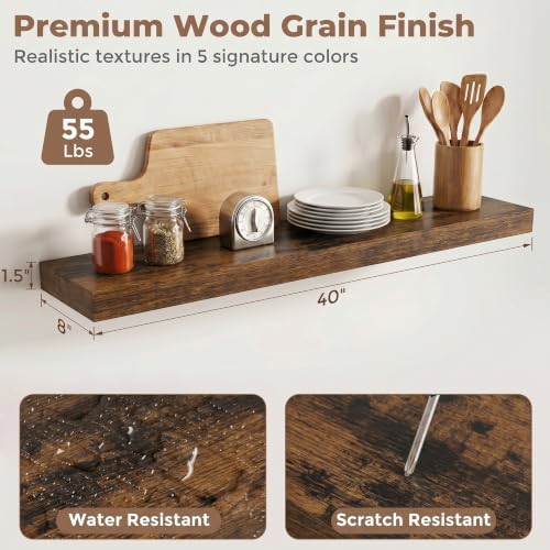 8 inch Deep Floating Shelves for Wall, 40" Wide, Rustic Brown, 2-Pack