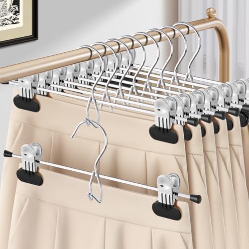 HUADYMEET 50 Pack Space Saving Pant Skirt Hangers with Clips,Black,14 Inch