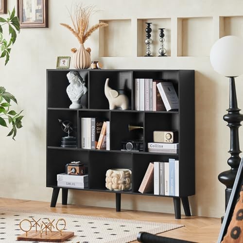 LEYAOYAO 8 Cube Bookshelf, Mid-Century Modern Book Shelf with Legs, Black