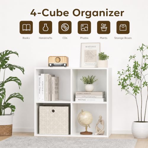 4 Cube Storage Organizer with Back Panel, Cube Bookshelf, White