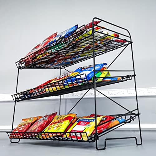 FixtureDisplays® 24" Wide X 14.9" Deep X 23.2" Tall 3-Open-Shelf Wire Rack for Countertop Chips Snack Book Display Organ