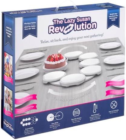 White- The Lazy Susan Revolution - The First Patented Lazy Susan Turntable Expandable for Rectangular & Oblong Tables - 