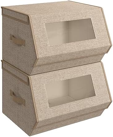 SONGMICS Stackable Storage Bins, Set of 2, with Lids and Front Windows