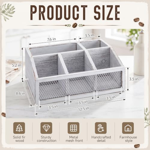 Yalikop White Wooden Coffee Bar Organizer, No Assembly, Farmhouse
